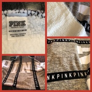BNWOT Pink Victoria’s Secret Gray Sherpa Blanket